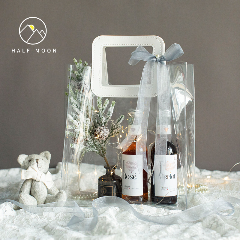 Half Moon transparent gift bag 520 valentine's day handbag cosmetic bag ins net red hand gift