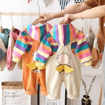  Male baby bib suit 2021 autumn new childrens Korean version of the little girl pure cotton corduroy pants two-piece suit