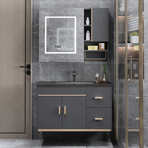 Solid wood rock board bath cabinet combination modern minimalist light lavish washroom Smart integrated hand wash face basin wash table