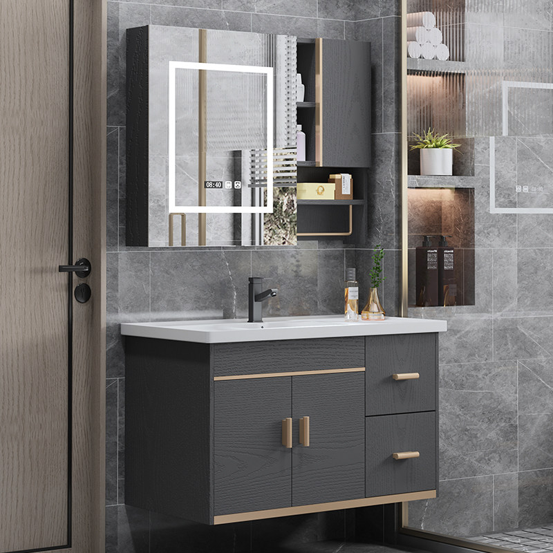 Bathroom Suit Bath Room Cabinet Combination Modern Light Lavish Solid Wood Washbasin Cabinet Makeup room integrated face basin washing table