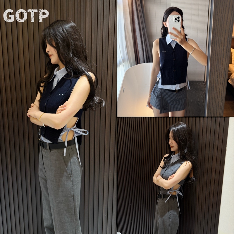 Gotp Shenzhen Nanyou Export Edition 26Ss Zhang Yuanying's Same Style Knitted Sleeveless Vest Shirt Layering for Women