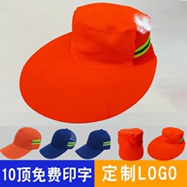 Sanitation worker sun visor sunscreen cap Orange big brim summer mesh big cornice cap Property cleaning sun hat blue