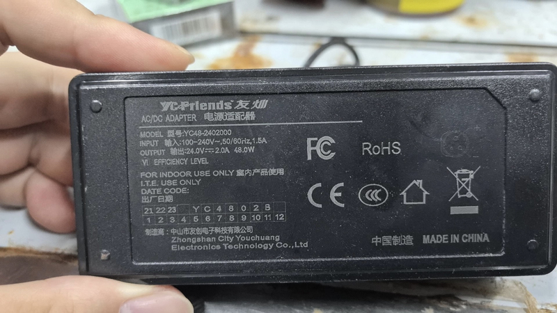 Youcan Youchuang Electronics 24V2A/2.5A Power Adapter Yc48-2402000 Printer Charger Cable