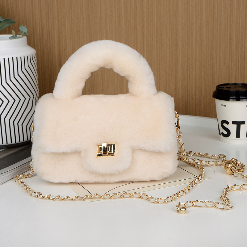 New Style Wool Bag, Genuine Leather and Fur Integrated Plush Bag, Furry Women's Bag, Small Chanel-Style Bag, Gift Crossbody Bag, Real Fur Bag