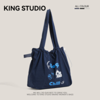 Lazy style embroidered canvas bag for women 2026 new trendy Korean tote bag student class large capacity shopping bag