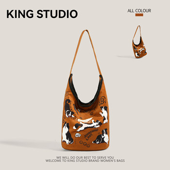 Niche retro shoulder bag cute puppy canvas bag
