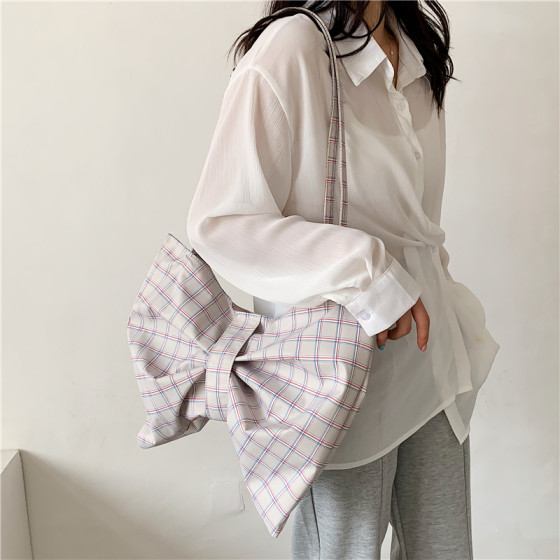 原创小众个性蝴蝶结托特包大容量斜挎包单肩布包女帆布包气质学生