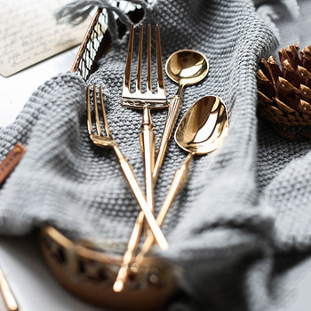 Elegant mirrored golden tea cake fork tableware set