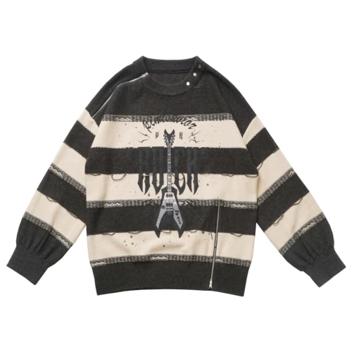 Pinksavior/размерная звуковая волна/цепочка на молнии 𫔀 Декоративная полоска в виде гитары весенне-летний повседневный повседневный 𫔮 комплект со свитером и юбкой