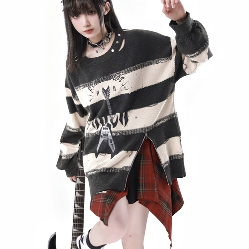 Pinksavior/размерная звуковая волна/цепочка на молнии 𫔀 Декоративная полоска в виде гитары весенне-летний повседневный повседневный 𫔮 комплект со свитером и юбкой