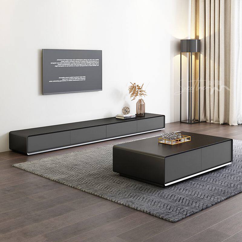Nordic minimalist TV cabinet coffee table combination set modern living room furniture small apartment black gray TV cabinet floor cabinet - Taobao