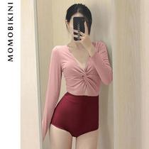 South Koreas new sexy one-piece long-sleeved swimsuit female Conservative student covering belly thin hot spring swimsuit