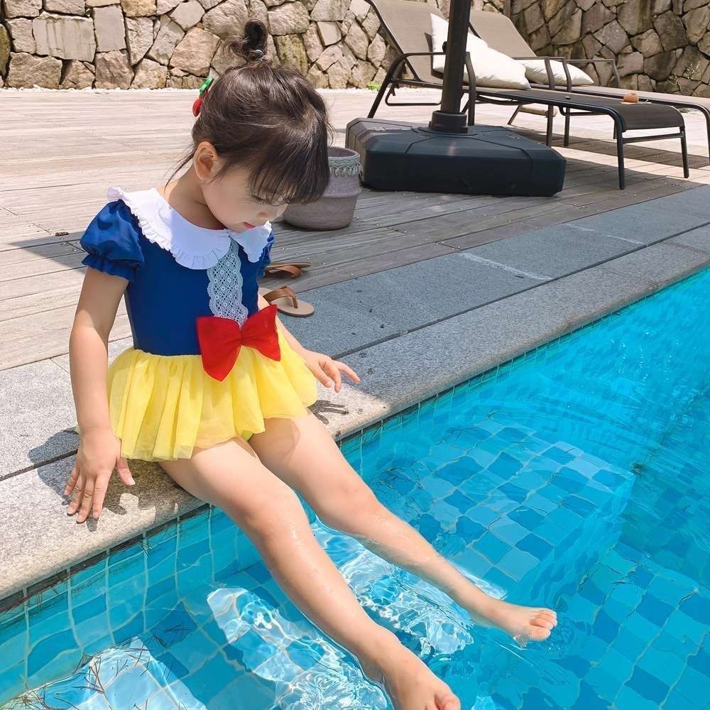 Girl's one-piece swimsuit 2021 New body dress Dress Little Girl White Snow Princess Dress Swimsuit Ocean Wave