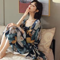 Spring and autumn cotton silk pajamas womens artificial cotton cotton cotton home clothes Japanese suspenders wide-leg pants three-piece robe summer