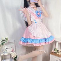 Japanese cute girl pink maid dress large size Lolita women cute cosplay Loli skirt set dress