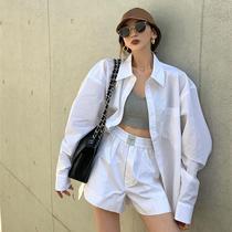 2021 new summer Hong Kong style loose long casual long sleeve top womens suit fashion shorts two-piece women