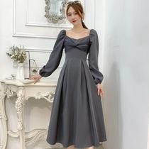 2020 autumn and winter New goddess stitching mesh kink waist slim dress high cold Imperial sister temperament Medium-length dress