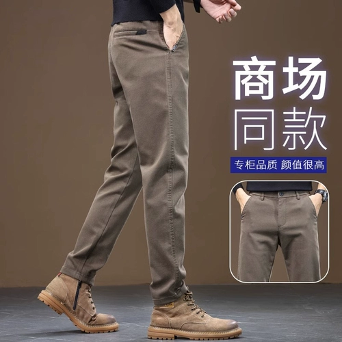 Хаки осенние приталенные штаны для отдыха, эластичные весенние прямые свободные джинсы, тренд сезона