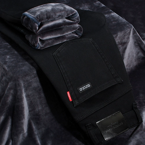 Зимние эластичные утепленные джинсы, бархатные удерживающие тепло повседневные брюки, оверсайз