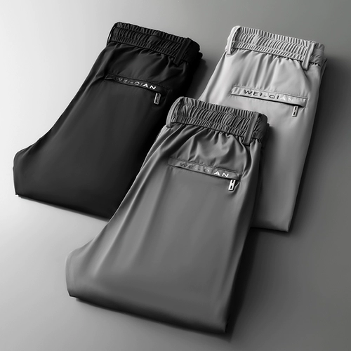 Мужские шелковые летние тонкие быстросохнущие элитные эластичные штаны для отдыха, оверсайз, свободный прямой крой