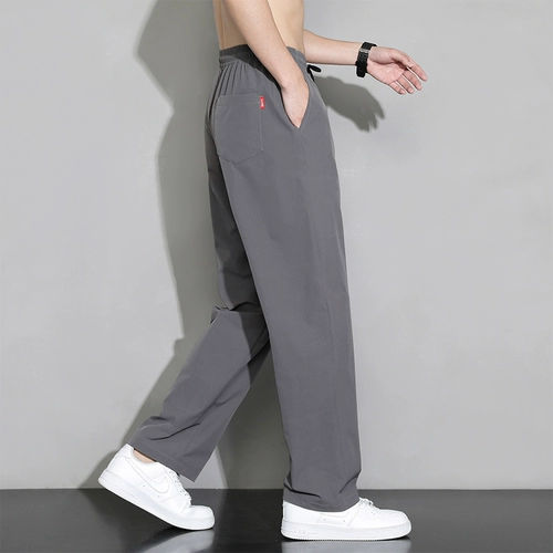 Мужские шелковые черные спортивные летние тонкие штаны для отдыха, свободный прямой крой