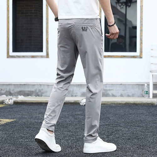 Летние тонкие шелковые высокие эластичные быстросохнущие штаны, свободный прямой крой