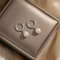 Fresh water natural pearl earrings female temperament Japan Korea 925 sterling silver circle earrings female earlobe suitable for earrings