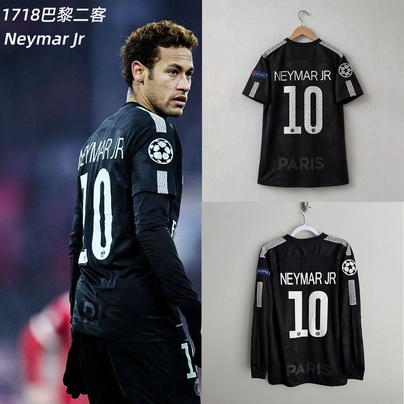 1718 Season Paris Second Away Jersey Neymar 10 Short-Sleeved Long-Sleeved Black Jersey Neymar Jr Football Uniform 1718 Season Paris Second Away Jersey Neymar 10 Short-Sleeved Long-Sleeved Black Jersey Neymar Jr Football Uniform