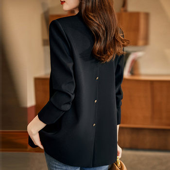 Black early autumn high-end casual suit jacket women's 2022 new style fried street loose Korean version small suit top