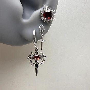 Devilish Red Heart Wing Earrings, Dark Retro Punk Style, Niche, Unique, Light Luxury, Personalized Earrings for Men and Women