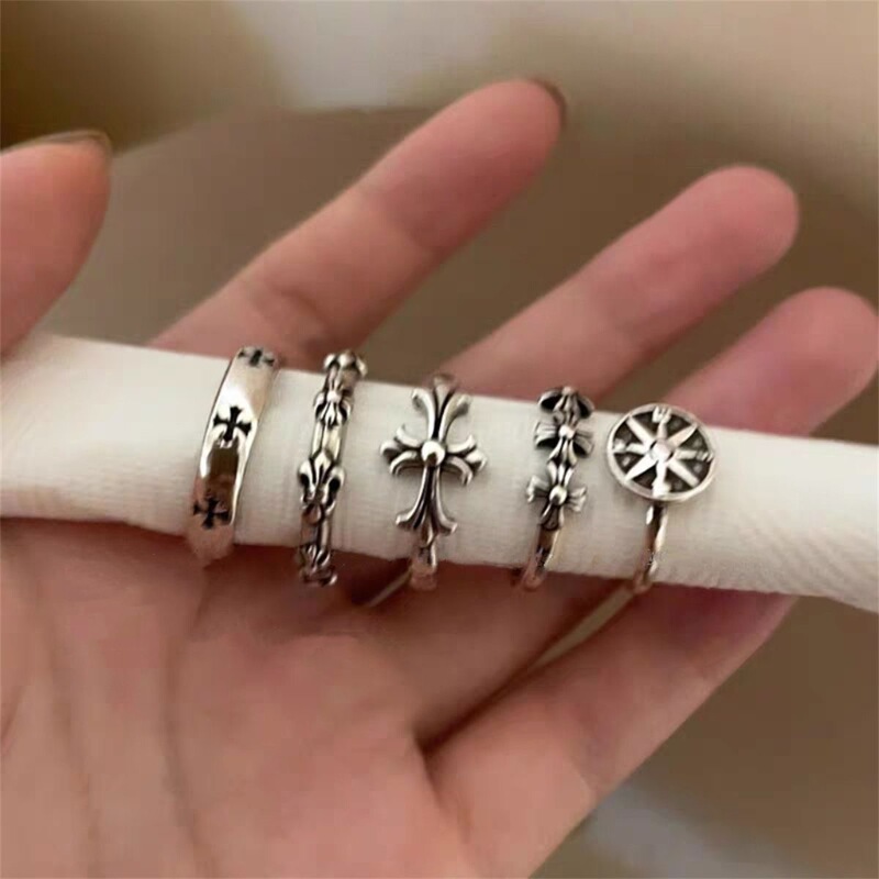 Dark Retro Ring for Women ins Niche Design Adjustable Open Hollow Cross Index Finger Ring Trendy