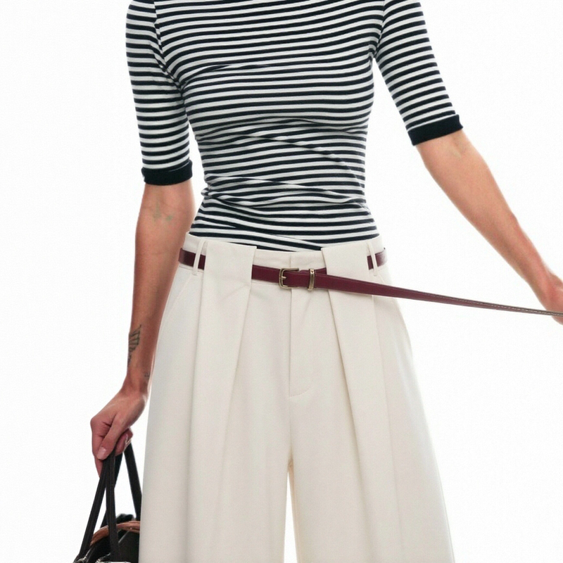 Basilbit Affordable Alternative to Big Brand Cf0307 Flat-Front Open-Front Paratrooper Wide-Leg Pants Casual Style