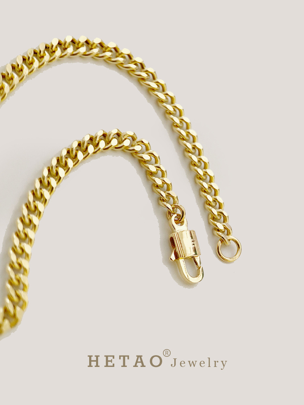 Hetao Cool Minimalist Style Flat 3mm Cuban Chain Side Chain Bracelet All 18K Pure Gold Plain Gold Clasp