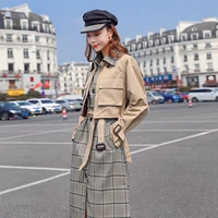 Куртка хаки + пледная юбка