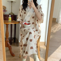 Gauze confinement kimono summer breastfeeding nightdress June 5 short-sleeved maternity pajamas pure cotton summer thin postpartum