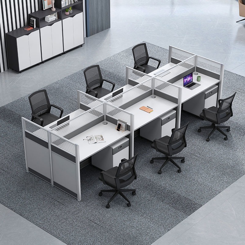 Staff Desk Chair Composition Brief Modern 4 People Work Position Staff Office Computer Desk Screen Holder