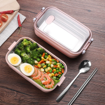  Elementary school student Korean childrens lunch box simple and cute single-layer portable office worker lunch box Stainless steel lunch box with lid