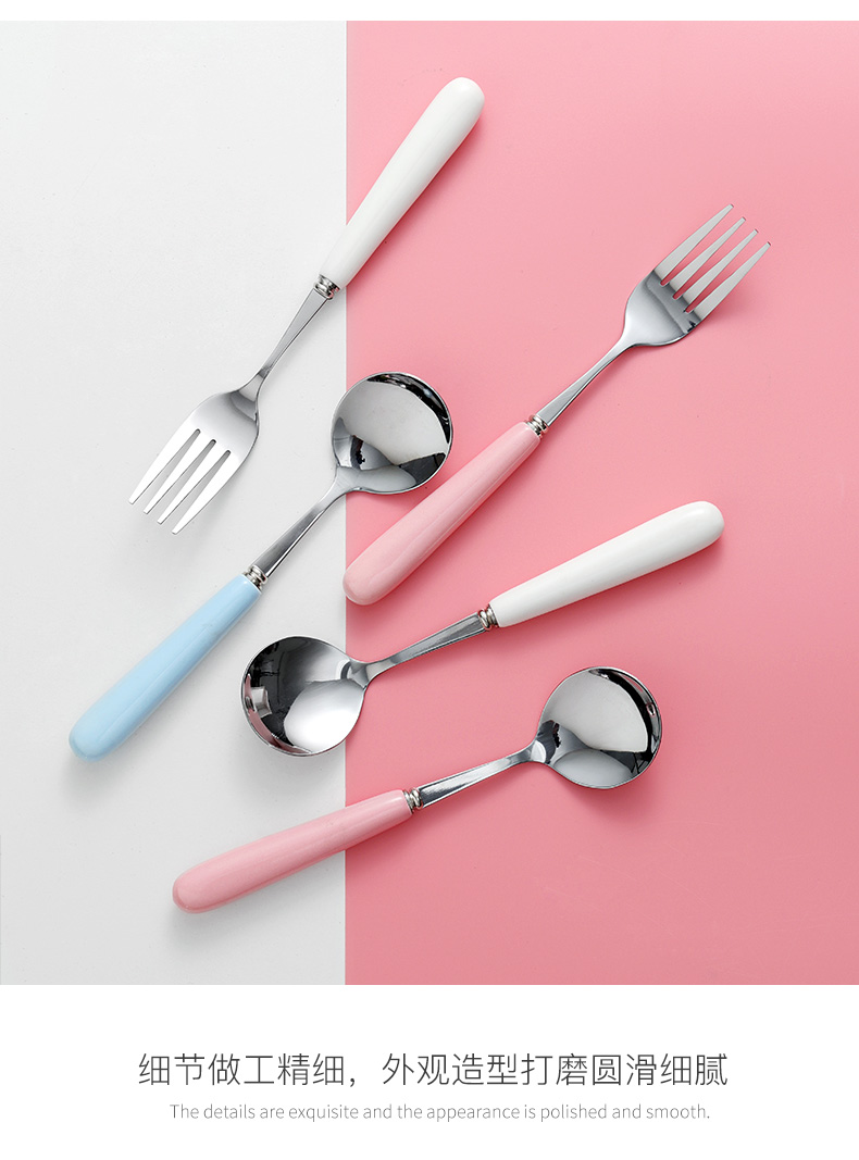 Ceramic spoon handle stainless steel household creative TBSP lovely ladles Korean children eat small spoon, tableware