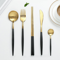Nordic steak eating steak knife and fork spoon set home Western tableware Net red ins full set of stainless steel golden chopsticks