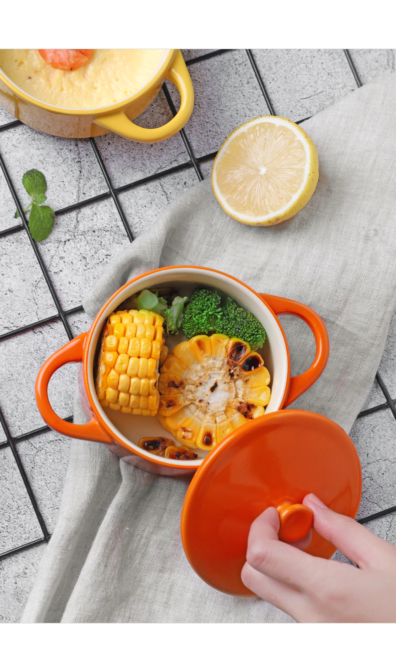 Ears ceramic steamed custard with a small bowl of chicken household with cover high - temperature baby baby braised egg steamed egg bowl side dish bowl