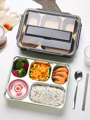 Large-capacity 304 stainless steel lunch box Office worker lunch box square portable with insulation college student canteen meal plate