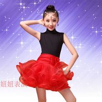 Latin dance costume girl puffy skirt dance performance clothing short sleeve spring summer childrens competition practice dress dress