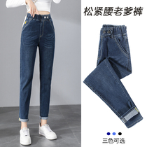 Daddy jeans women loose nine-point autumn and winter 2021 New elastic straight tube elastic high waist Harlan radish pants