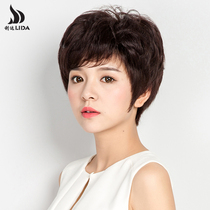 Hand-woven real hair wig Female short hair Short curly hair Middle-aged and elderly mother wig Full headgear real human hair natural type