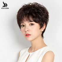Hand-woven real hair wig Female short hair curly hair middle-aged and elderly mother wig set real hair full headgear natural type