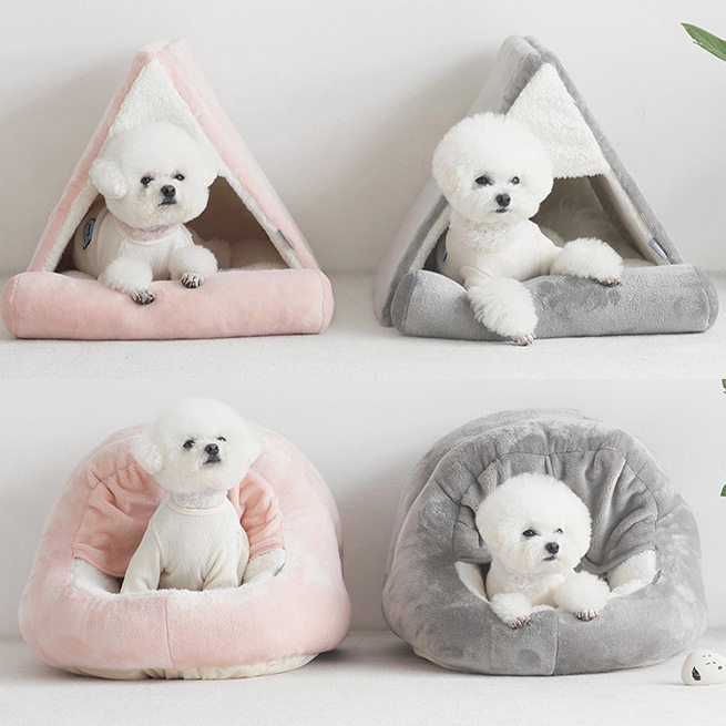 South Korea Woolly ins net red with door curtain plush comfort semi-enclosed pet dog kennel bed universal nest 