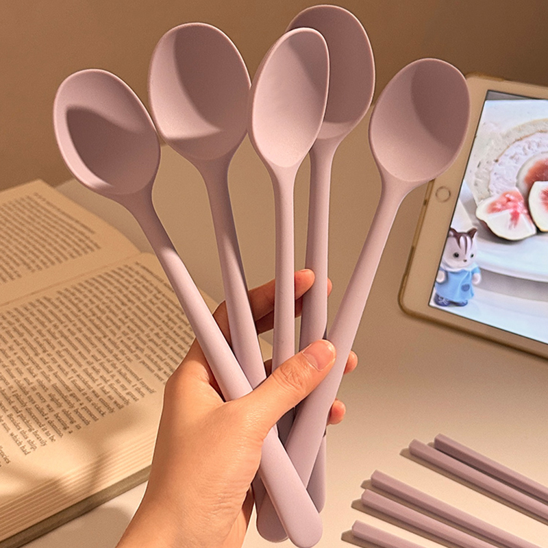 Jiang Yan's Same Style Purple Silicone Chopsticks and Spoon Set, Portable Household Tableware with Storage Box, Large Size for Eating and Drinking Soup