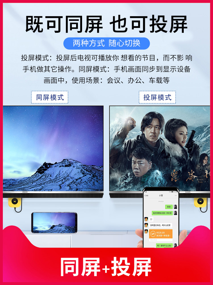 Tencent Aurora Mobile Phone Wireless Screen Projector Connects to Tv Projector Adapter Box HDMI High-Definition
