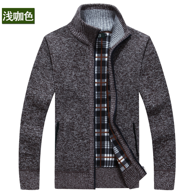 Đặc biệt hàng ngày mùa thu và mùa đông áo len nam cộng với nhung dày áo len nam đứng cổ áo dây kéo cardigan ấm áo len áo khoác