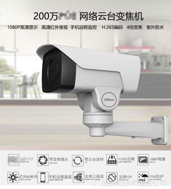 Dahua DH-PTZ11204-GN200 ten thousand H265 starlight 4 lamp infrared gun machine tripod head zoom Internet camera
